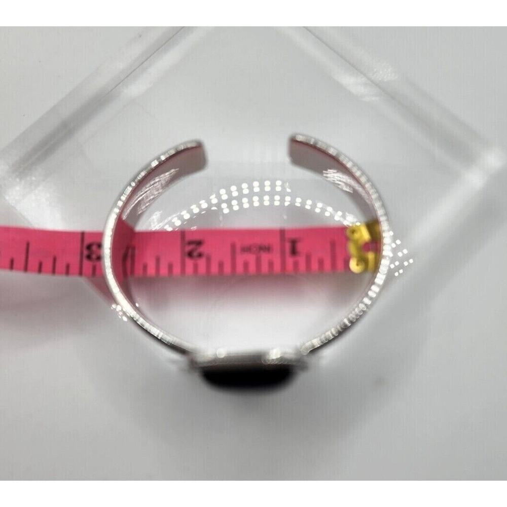 Sterling Silver, Rope-Edge, Bezel Set Black Chalcedony, Wide Cuff Bracelet 7" - Picture 11 of 11